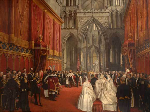 Kroningen av Kong Carl og Dronning Louise i 1860. Malt av Peter Nicolai Arbo i 1882. Foto: Kjartan Hauglid, Det kongelige hoff